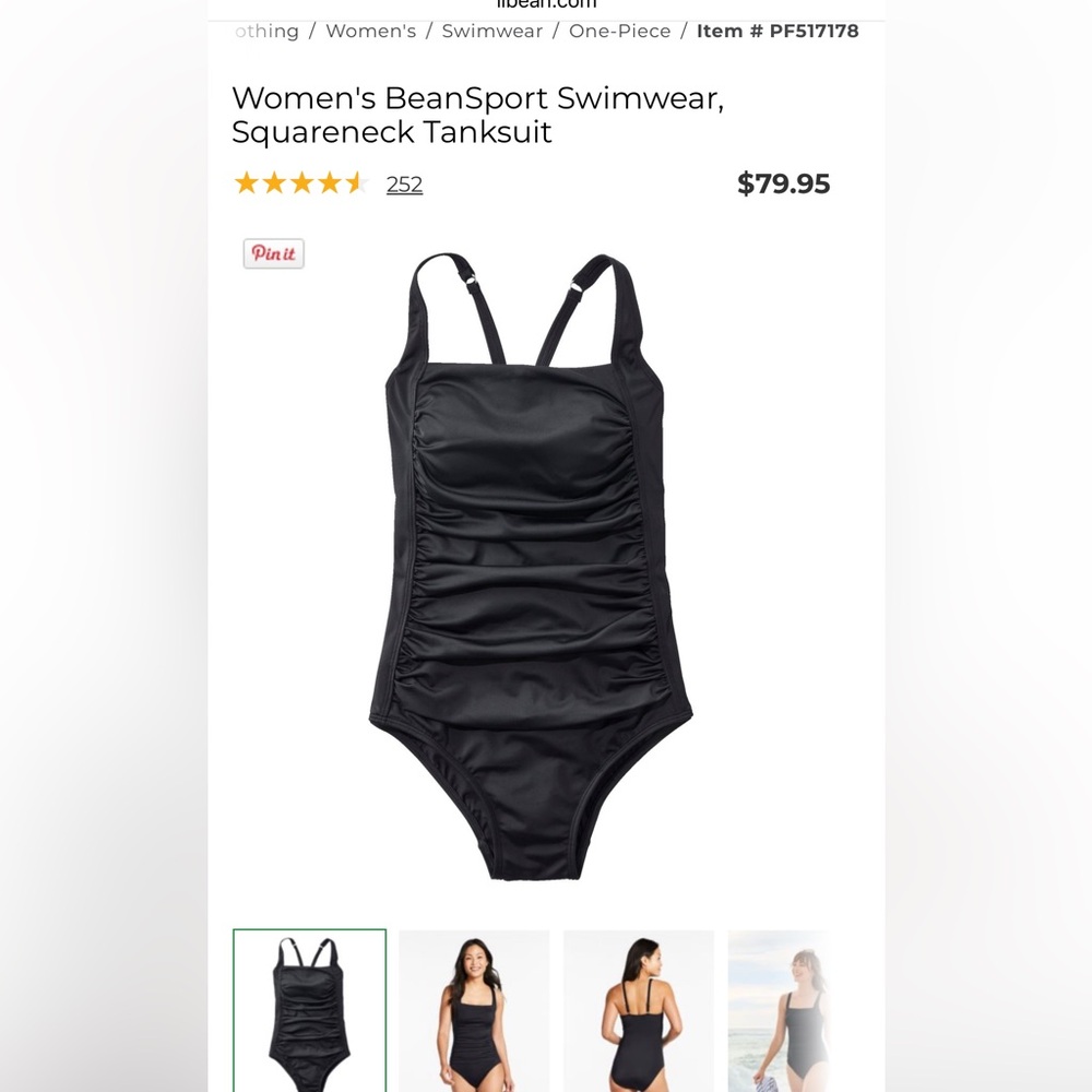 L.L. Bean Black Square-Neck Ruched One-Piece Swimsuit